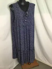 AUTOGRAPH NAVY BLUE & WHITE SPOT "PINTUCK FRILL" DRESS-SIZE 26-NEW REDUCED PRICE