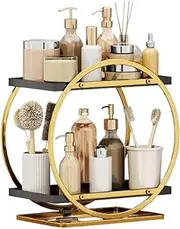 2 Tier Makeup Organizer,Round Storage Metal Container,Large Capacity Counter Organizer,Skincare Storage Tray,for Vanity Desk, Bedroom, Bathroom, Countertop