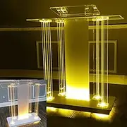 Podium Stand Portable Led Acrylic, Transparent Acrylic Podium with Wheels, Pulpits for Churches, Church with Casters, Rolling Church Pulpit for Speeches Ceremonies, Celebrations, Classroom,