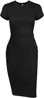 Missufeintl Women's Bodycon Ruched Short Sleeve T Shirt Midi Sundress Fitted Casual Dress
