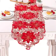 Catzon Christmas Doily Embroidered Table Runner Home Decorations-Red