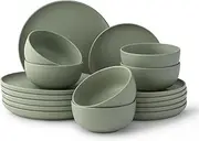 [JoyJolt] Mesa Stoneware Dinnerware Set, 18-Piece Plates and Bowls Sets, Includes Dinner Plates Salad Plates and Cereal and Soup Bowls, Modern Farmhouse Matte Sage Green Dish Set for 6