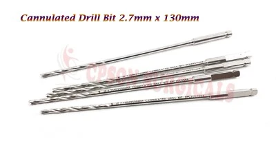 Quick Coupling Cannulated Drill Bit 2.7mm x 130mm Lot of 5pcs Orthopedic SS