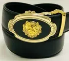 Fashion Leather Black Automatic Buckle Slide Gold Metal Lion Head Jeans Belt NEW