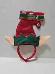 Christmas Elf Childrens Headband Bells Red Green Ears sequins