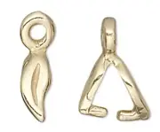 Bail, 10 Gold Brass 8x2.5mm Ice Pick Pinch Leaf Bails with 3mm Grip Length *