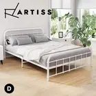 Artiss Bed Frame Double Size Metal Base Mattress Platform Foundation White LEO