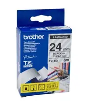 Brother TZe-151 / 24mm Black Text On Clear Laminated Labelling Tape - 8 Metres