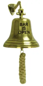 "Bar is Open" Bell with Rope Pull Brass over Aluminum Metal Quality Decorative