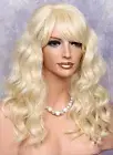 Human Hair Blend Long Beach Blonde Wavy HEAT SAFE Wig w. bangs MAR 613