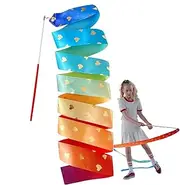 Gymnastics Ribbon - 6.56ft Long Silk Rainbow Streamer Dancing Ribbons for Kids | Heart Pattern Kids Gymnastics Band, Baton Stick Twirling for Kids Girls, Goodie Bags Stuffers