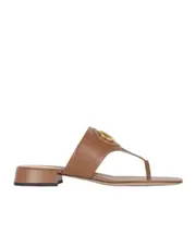 Valentino VLogo Plaque Square Open Toe Slides 37.5,36,38.5,37,38,39.5,39,40.5,40,36.5,41,42 Brown