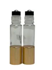 144 PCS, 10ml [1/3 oz] PLAIN Roll on Bottle & Aluminum Gold Caps w/Steel Roller