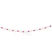 White Freshwater Pearl Chain with Pink & Silver Beads in Sterling Silver