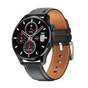 1.32 Inch Heart Rate Monitoring Smart Watch With Payment Function Black Leather Smart Watches