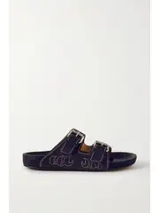 [Isabel Marant] Isabel Marant - Lennyo Buckled Embroidered Suede Slides - Blue - FR39 FR39 Blue