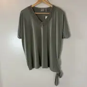 Easywear By Chico’s NEW Tie Front Embroidered Top Green Blouse Sz 2 Large