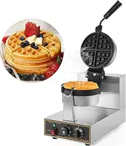 WICHEMI Commercial Belgian Waffle Maker 360° Flip Nonstick Rotating Waffle Iron Time Control Temperature Adjustable Stainless Steel Body 110V 1200W