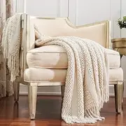 CREVENT Home Decor Farmhouse Couch Sofa Chair Bed Throw Blanket, Soft Warm Cozy Light Weight for Travelling (127X152CM Beige/Ivory)