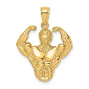 14k Yellow Gold 3-D Bodybuilder Waist Up Pendant