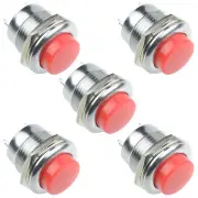 5 Red Off-(On) Metal 16mm Round Momentary Push Button Switch 3A SPST
