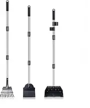 CHIEFAWAY Dog Pooper Scooper Set for Dirt, Gravel, Lawns, Grass, 3 Pack Adjustable Long Handle Metal Tray, Rake and Spade Poop Scoop for Waste Removal, No Bending Clean Up for Pet