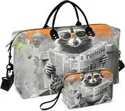 [YXYZRMY] Funny Raccoon Toilet Travel Duffel Bag Gym Bag Sports Tote Bag with Multiple Interior Pockets Shoulder Weekender Bag for Women Men with Toiletry Bag 20.5”x 7.9”x 13.8”, Multi-Colored, one size