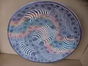 Kenyan Kisli Vintage Multi-Color Fish Motif Soap Stone Plate