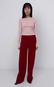 [BIRROT] High-Waisted Bonded Crepe Straight-Leg Pants