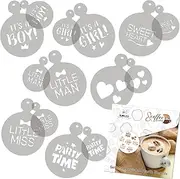 NAKLEO Coffee Cookies Decoration Reusable Plastic Baking Stencil - 7x7cm and 11x11cm / 2.8'x2.8' and 4.3'x4.3' - Baby Shower Newborn - Art Craft DIY Biscuit Pastry Cake Glaze Kitchen
