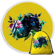Tropical Vibes Panther Round Beach Towel