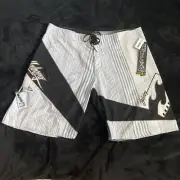 RARE BILLABONG ANDY IRONS “KNOCK OUT” SIZE 42 WHITE & BLACK SURF BOARD SHORTS