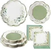 Kate Aspen Sage Green Party Decorations, Eucalyptus Floral Botanical Garden 62 Piece Party Tableware Set (16 Guests)- Perfect for Greenery Baby Shower & Bridal Showers