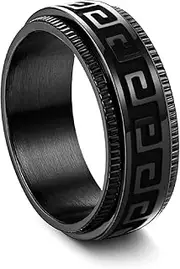[Generic] Black Stainless Steel Spinner Ring for Men Women Anxiety Stress Relieving Spinning Ring Cool Male Spin Ring Men Wedding Engagement Promise Band Rings 8MM Wide