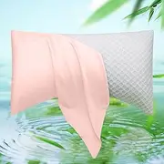 Cooling Side Sleeper Pillow Cases - Curved Rayon Derived from Bamboo Pillowcase Cover- Breathable Silky Soft Pillowcase for Hot Sleepers Hair and Skin, King Size 1 Piece, 20 * 36 Inches Pink