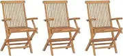 vidaXL Stackable Solid Teak Wood Balcony Chairs - Set of 3, Durable, Fine Sanded, Weather-Resistant, Foldable, No Assembly Required
