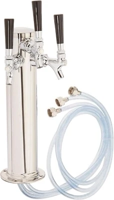 Triple Tap 3 Faucet Stainless Steel Draft Beer Tower Homebrew Kegerator