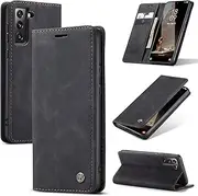 [owlhold] Mobile Phone Case for Samsung Galaxy S21 FE Case, Premium Leather Case Soft Vintage Nubuck Leather Foldable Stand Flip Case Card Slot Stand Function Shockproof Protective Case for Samsung S21