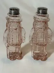 Rare Mr Peanut Pink Depression Glass Large Salt And Pepper Shakers Collectible
