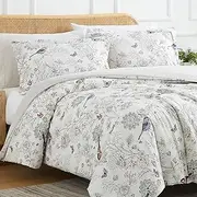 [Southshore Fine Living, Inc.] 3-Piece King or Cal King Comforter Set with 2 King Pillowcases/Shams, Down Alternative Comforter, Matching Bedding Set, Soft Microfiber, Bayberry Bird and Floral Print