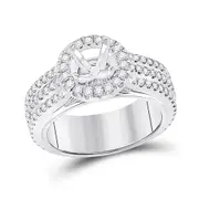 14k White Gold Round Diamond 1-1/2 Ct Rd Center Bridal Semi-Mount Ring 1 Ctw