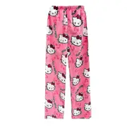 Unbrand Kawaii Pajamas For Women Girls Christmas Cartoon Cat Hello Kitty All Over Print Soft Flannel Xmas Anime Soft Sleep Pajamas Pants Pink M