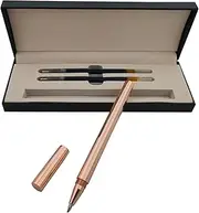 MCKhome Rollerball Pen Brass Office Pen Cylinder Design Rollerball Pen 0.5mm Black Ink Refill Business Rollerball Pen for Men and Women Smooth Writing Pen (Rosegold)