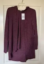 LOGO Lounge by Lori Goldstein Marled Waffle Hoodie Dark Plum Medium A546442