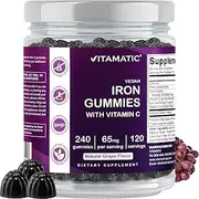 Vitamatic Iron 65 mg Gummies Supplement for Women & Men - 240 Vegan Gummies - Great Tasting Iron Gummy Vitamins with Vitamin C