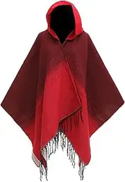 [BAILEYU] Women's Hooded Shawl Cape Open Front Cloak Poncho Warm Sunscreen Cardigan Sweater for Fall Winter,Red,One Size