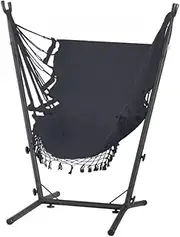 Gardeon Hammock Chair Outdoor Camping Hanging Hammocks with Metal Stand Garden Grey