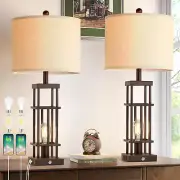 29.5" Table Lamps for Living Room Set of 2, Farmhouse Table Lamps with USB C+A P