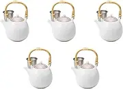 Set of 5 Red Komasuji Ball Dobins (with Kagoami) [5.1 x 4.1 x 4.5 inches (13 x 10.5 x 11.3 cm) (470cc)] | Setomonohonpo