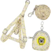 Pet Cat Dog Traction Rope Floral Backpack Chest Strap Pet Supplies(Yellow,L)
